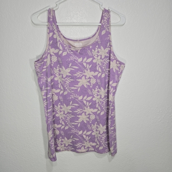 Duluth Trading Co Tops - Duluth Trading XL No Yank Tank Purple Floral Stretchy Top
